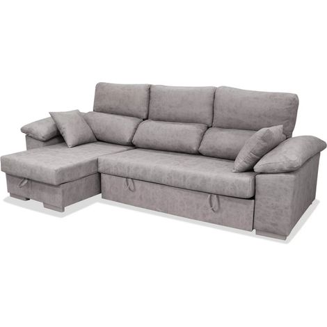 Sofá Chaiselongue cama Alvaro tapizado cemento, 265cm(ancho) 145cm(fondo) 98cm(altura). (1/2)