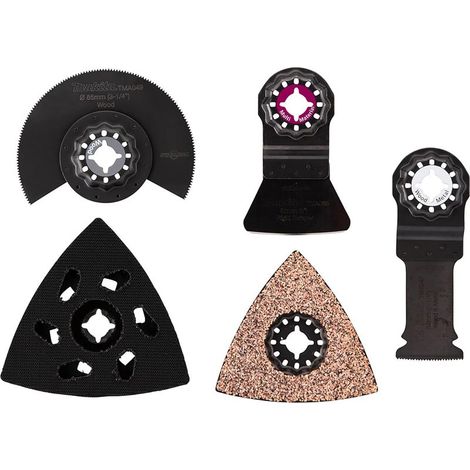 5 – Starlock-Sägeblatt – Multifunktionswerkzeug-Aufsatz – Tauchschneiden und Sägen – Für Holz, Metall, Gips – Grau, Blau, Rosa – 32 x 50 mm