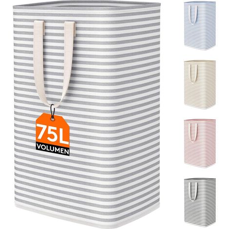 Panier a Linge, Corbeille a Linge Pliable, Panière Linge, Laundry Basket avec Poignées, Bac pour Chambre, Salle de Bain, Buanderie, 75L, Gris (1/5)