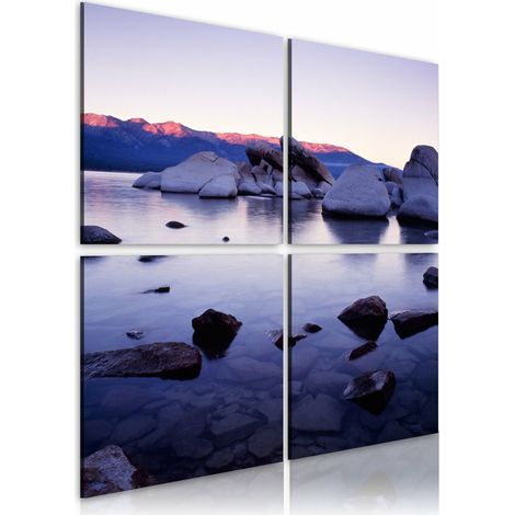 Tableau rivage rocheux de lac alpin - 60 x 60 cm (1/4)