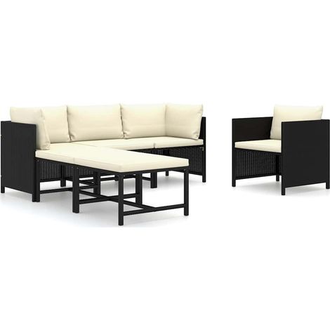 Set Divani da Giardino 6 pz  Salotto da Giardino con Cuscini in Polyrattan Nero (1/5)
