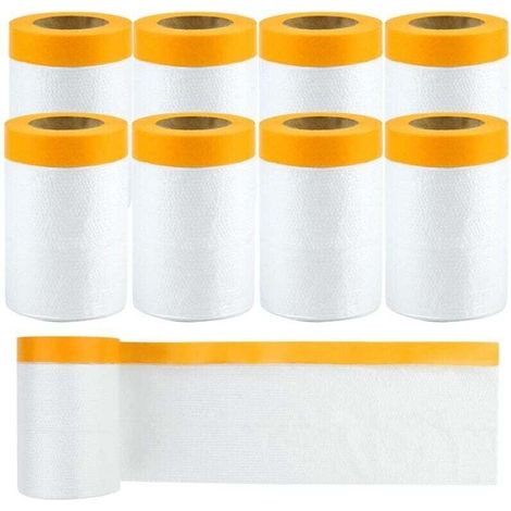 Abdeckfolie mit Klebeband, 8 Rollen à 55 cm x 20 m, transparente Lackschutzfolie, Abdeckband zum Abkleben und Abdecken bei Malerarbeiten