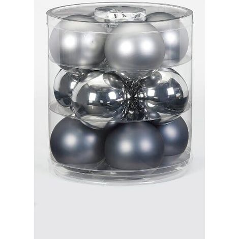 PALLE IN VETRO GRIGIE LUCIDE/OPACHE D 8 CM CONFEZIONE 12 PEZZI