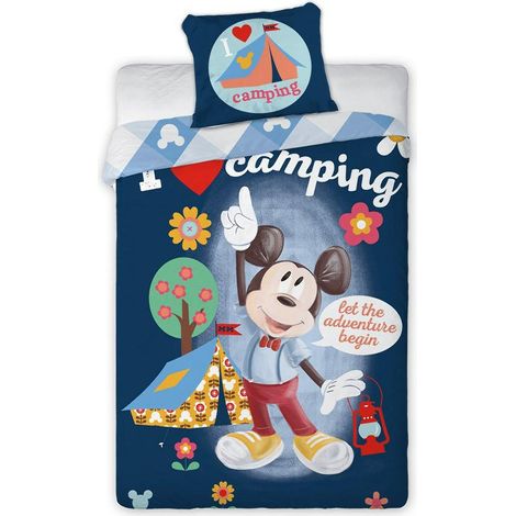 Bettwäsche-Set 140x200 Mickey Mouse Mickey Mouse 7668 auf dem Campingplatz Ich liebe Camping im Zelt Kissenbezug 70x90