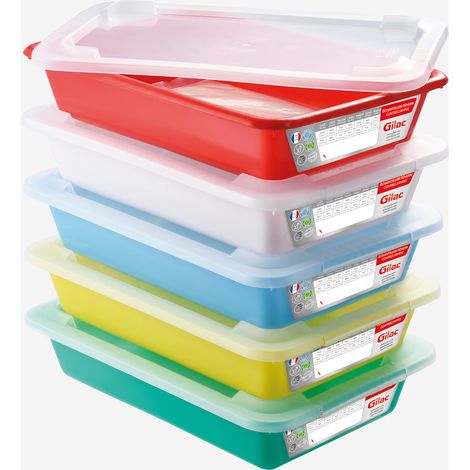 Bacs plats témoins 3 L HACCP + couvercles - Lot de 5 - Gilac