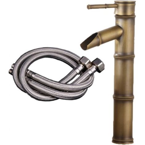 Wasserfall-Waschtischarmatur mit 3-Wege-Anschlussstücken, Einlocharmatur, Warm- und Kaltwasseranschluss, bronzefarbene Badezimmerarmatur (1/4)