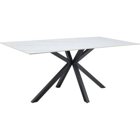 Table SOLARA 180 cm en céramique effet marbre blanc avec pied étoile noir – 8 places (1/5)