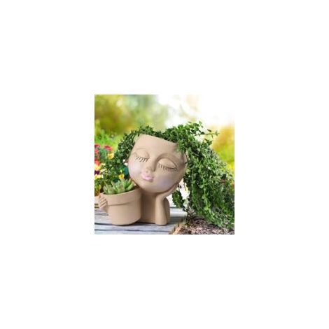 Pot de fleurs en résine avec trou de drainage – Design visage créatif – Dimensions H17cm x L16cm – Pour plantes d'intérieur et d'extérieur