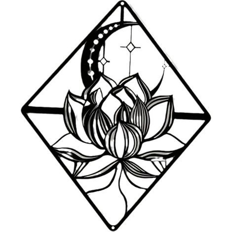 Lotus Wall Art Métal Lily Moon Flower Noir Suspendu Décor Jardin Ornements Sculpture Acier Noël Halloween Décoration Maison Intérieur Extérieur Jardin Esthétique Chambre 27 x 22.2 cm (1/4)