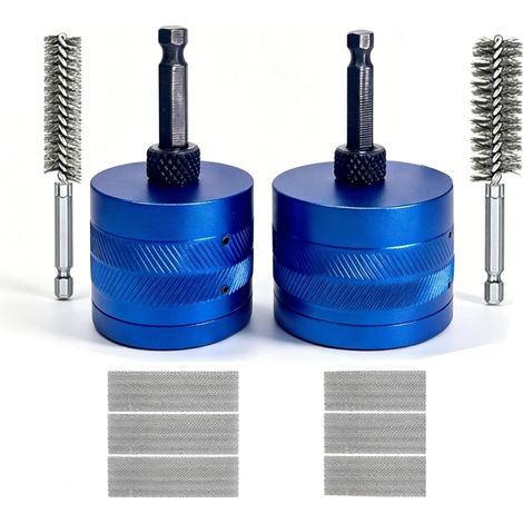 Nettoyeur de tuyaux en cuivre pour perceuse, nettoyeur de tuyaux en cuivre de 1,3 cm et 1,9 cm, avec 6 lames de brosse de rechange, 2 brosses de nettoyage de tuyaux (15 mm et 22 mm) (1/5)