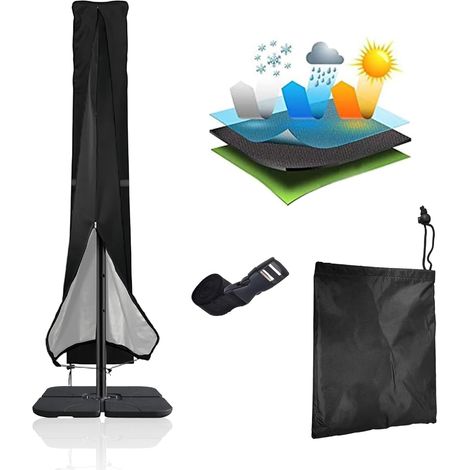 Cantilever Parasol Cover – 240 x 57 cm Oxford Fabric 210D – Waterproof and Durable Protection for Garden and Swimming Pools Black (1/5)