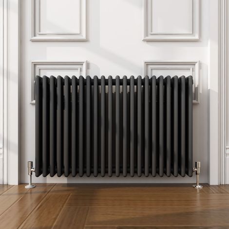 ELEGANT 600 x 1010 mm Traditional Radiator Anthracite Horizontal Radiator Cast Iron Grey Radiator 3 Column + Chrome Thermostatic Radiator Valves (1/9)
