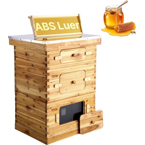 Ruche d'abeilles, 30 cadres, bois de sapin enduit de cire d'abeille, 2 boîtes profondes 1 moyenne, kit ruche Langstroth, fenêtres acrylique transparent fondations pour apiculteurs pro débutants (1/5)