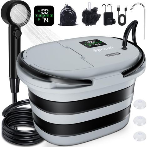 Portable Shower, [Long Life-20L Built-in Unit] Camping Shower, IPX8, Foldable, 13000mAh, LED Display, 5 Adjustable Speeds, for Fruit, Bathing Pets, Camping, Travel (1/5)