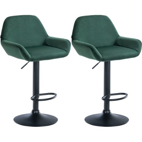 Juego de 2 taburetes de bar con reposapiés y reposabrazos en terciopelo verde base de trompeta de metal negro 100006116