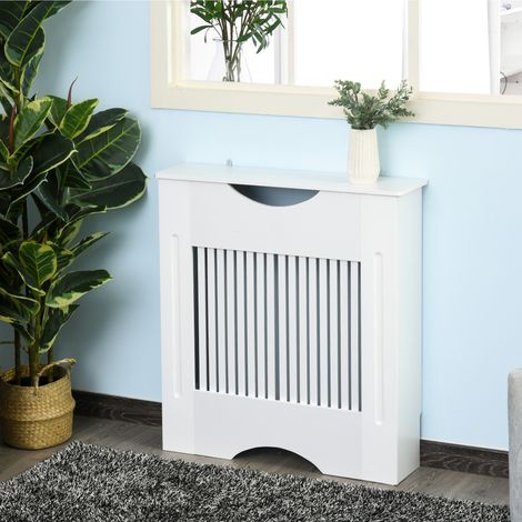 Copriradiatore HOMCOM 78x19x82 cm, moderno, in MDF, con ripiano, portata 10 kg e dispositivo antiribaltamento, per soggiorno e camera da letto, bianco.