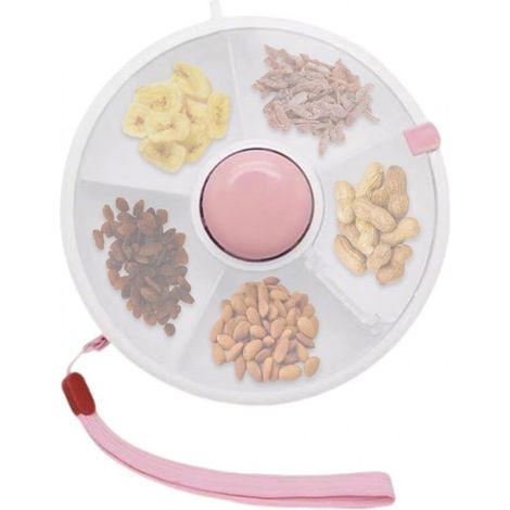 Boîte à goûter rotative - Boîte de rangement rotative - Organiseur avec couvercle et 5 compartiments - Pour aliments, fruits, légumes, noix - Idéale pour les voyages, l'avion et la voiture - Rose (1/5)