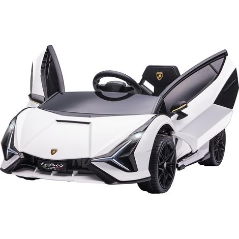 Voiture électrique Enfants de Sport Véhicule électrique Lamborghini Sian 12 V - V. Max. 5 km/h avec Télécommande 2,4G Effets sonores + Lumineux Blanc