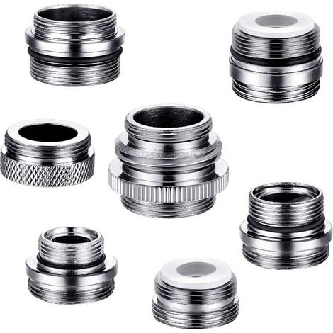 7Pcs Faucet Adapter Set, Brass Aerator Adapter for Kitchen Sink, Male to Female Faucet Adapter for Connecting Garden Hose, Water Filter (1/4)