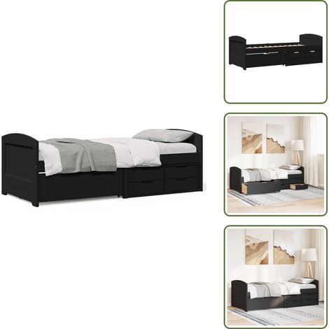 The Living Store Dormeuse con 5 Cassetti senza Materasso Nero 90x200 cm IRUN - Divano letto