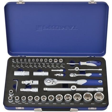 Llave Vaso 1/4"+1/2" 04-32Mm Jgo 55Pz Caja Metal Promat