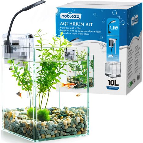 Nobleza Nano Acquario 10L Vetro Extra Chiaro Filtro 250L/h Luce LED 1.5W