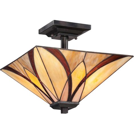 Elstead Asheville - Plafonnier semi-encastré à 2 ampoules bronze, verre Tiffany, E27 (1/5)