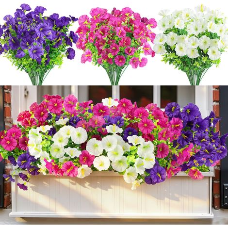FLITI Artificial Outdoor Silk Flowers, UV Resistant, 12 Bouquets, 3 Colors for Garden and Balcony (1/5)