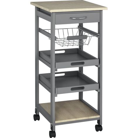Práctico carrito de cocina 37 x 37 x 82 cm con bandejas extraíbles y cajón estilo escandinavo contemporáneo de MDF gris 210000999 (1/5)