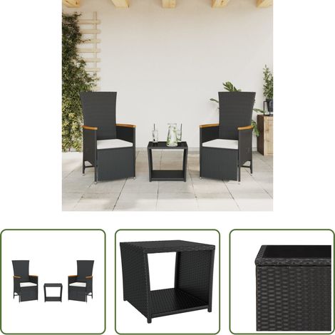 Gartenessgruppe - 3-tlg. Garten-Essgruppe mit Kissen Schwarz Poly Rattan (1/5)