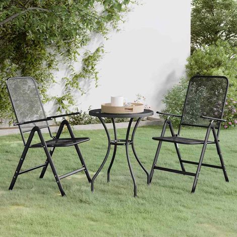 Ensemble Table et Chaise de Jardin 3 pcs - Mobilier à dîner de jardin Maille Métal Anthracite BV713739 - BonneVie (1/5)