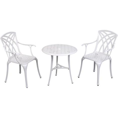 Inko Bistro-Set Chester Alu-Guss Tisch Ø 66 cm Stühle mit Armlehnen 2 versch Farben weiß