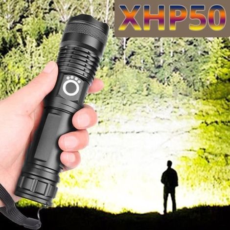 2021 Dropshipping Xhp50.2 Leistungsstärkste Taschenlampe 5 Modi USB Zoom LED-Taschenlampe Xhp50 18650-26650 Akku Schwarz -WGHY1198 (1/4)