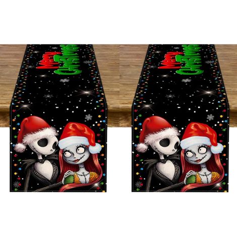 Camino de mesa navideño, decoración para fiesta de cumpleaños de Jack, decoración para el hogar, la cocina y el comedor (33 x 183 cm) (2 piezas) (1/5)