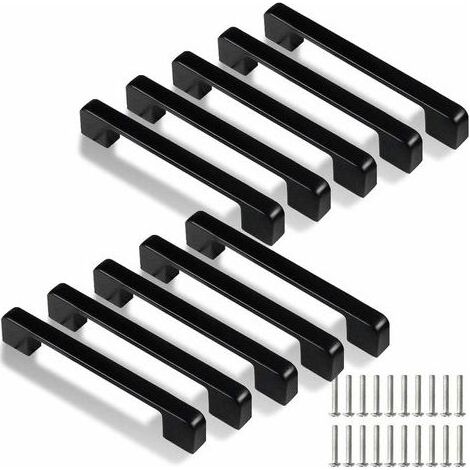 Tiradores de cocina de 128 mm, 10 tiradores negros para armarios de cocina, puertas, cajones y alacenas (con tornillos). (1/5)