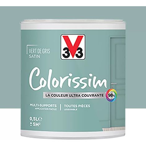 Peinture Multi-supports V33 Colorissim Satin Vert de gris 0,5 L (1/4)