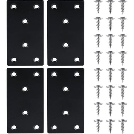 Ecleanfy-4 Pièces Équerre Fixation Plate Plaques de Réparation en Acier Inoxydable Plaques Perforées avec VisEquerre Métal, 48971.8mmPlaque Acier Noir,pour la Réparation Réparation Connexion Meubles