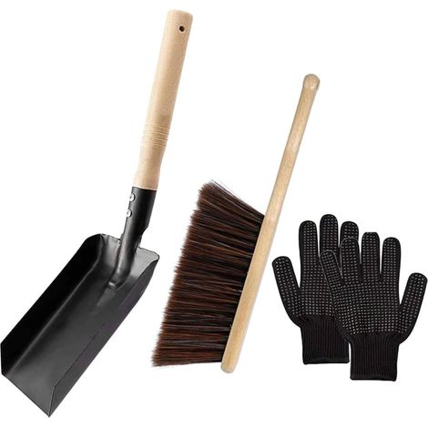 Ensemble Outils pour Cheminée Pelle à Cheminée et Brosse en Silicone, Manche en Bois et Acier Carbone, Forte Puissance de Nettoyage, Facile à Ranger, Accessoires Complets (1/5)