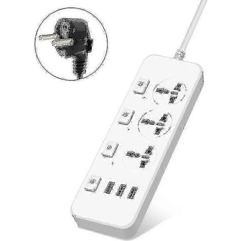 Prise de courant US/UK/EU 5V 2,1A avec protection contre les surtensions — Comporte 3 prises et 3 ports USB [db] (1/5)