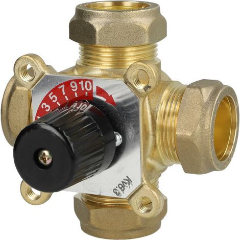 Vanne mélangeuse 4 voies Wipex à bague laiton Ø28mm - Ø25mm - 6,3 Kvs