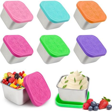 tarros de acero inoxidable para aperitivos de 180 ml, apilables y con tapa a prueba de fugas. (1/5)