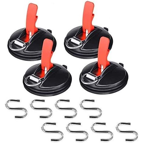 Confezione da 4 ventose per auto con 8 ganci a S, ventose multifunzione, strumento di ancoraggio per auto, coperture per bagagli, elastici per auto