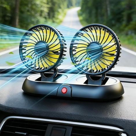 Bardusch - Ventilateur de Voiture à Double Tête 12v 9.6W, Rotation à 360 Degrés à 3 Niveaux de Vitesse Ventilateur de Refroidissement de Voiture USB Avec Plaque (1/5)