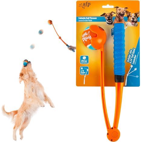 Lanceur de balle pour chien - 63 cm - Pliable - Avec poignée en balle de tennis - Avec balle de 6,5 cm - Pour entraînement à rapporter et jeux de plein air (1/5)