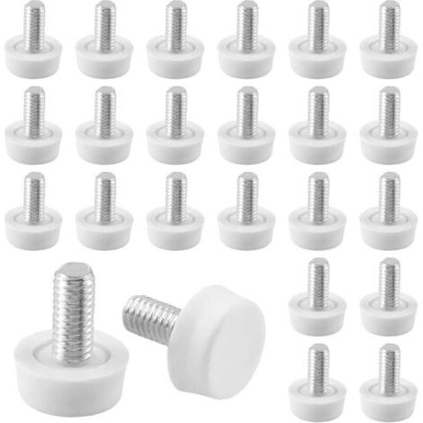 Lot de 24 pieds de nivellement réglables M6 x 15 mm à visser pour table, chaise, armoire, pieds de meubles, blanc (1/4)