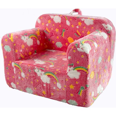 Sillón infantil de espuma con asas, bolsillos laterales y funda lavable rosa arcoíris (1/5)