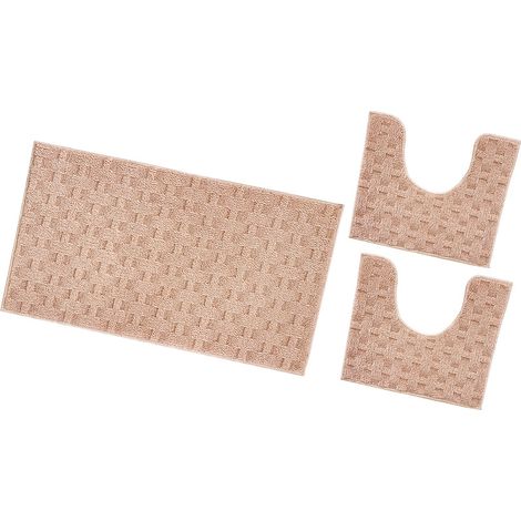 Lot 3 Pièces Tapis De Bain Doux Absorbant Antidérapant 3D Tissé Lavable - Salmon