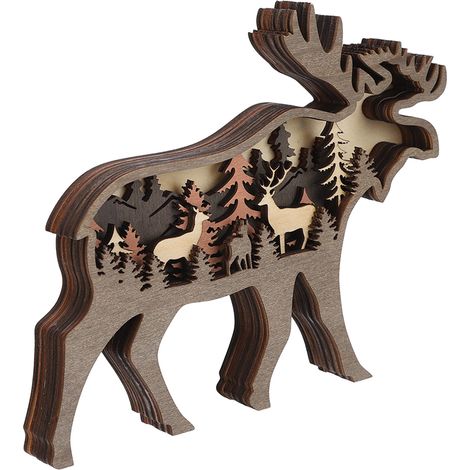 3D-Waldtier-Holzschnitzerei, mehrschichtig, leuchtende Dekoration mit LED-Lichterkette, Hirsch (1/5)