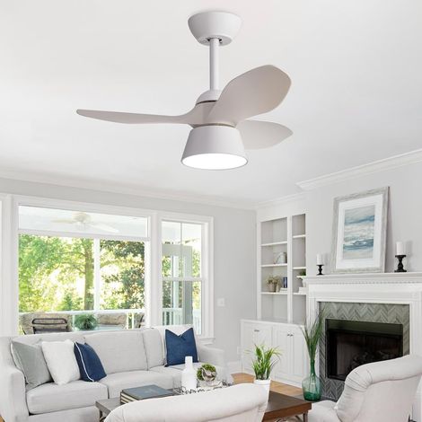 Ventilateur de plafond de 80 cm avec lumière et télécommande, Lampe de ventilateur de plafond à LED à intensité variable, 6 vitesses, minuterie, blanc (1/5)