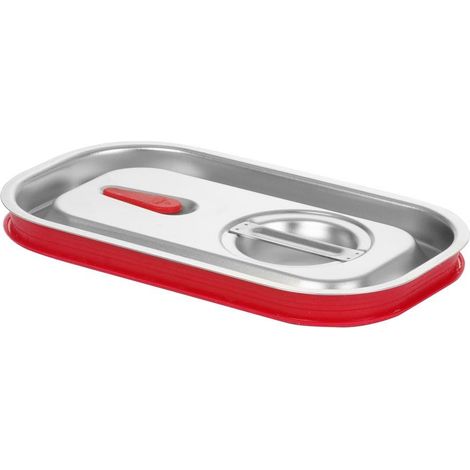 HENDI Coperchio per contenitori GN 1/4 in acciaio inox di HENDI, con bordo in silicone e valvola di rilascio del vuoto, chiusura ermetica, resistenza termica da -40° a 300°C, 265x162 mm